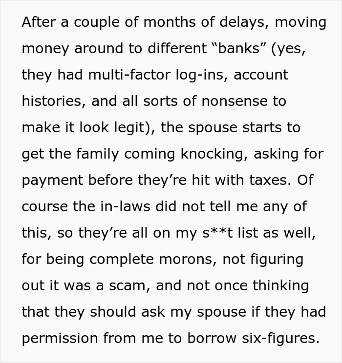 Family Loses Six Figures To A Scam After Spouse Chose To Stupidly Not Say Anything
