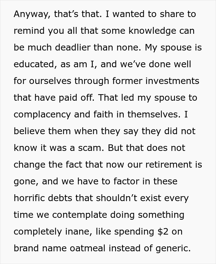 Family Loses Six Figures To A Scam After Spouse Chose To Stupidly Not Say Anything