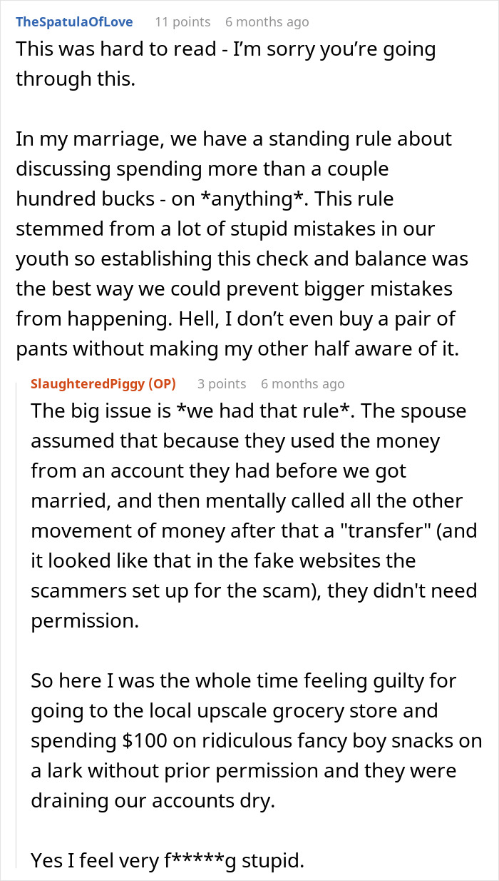 Family Loses Six Figures To A Scam After Spouse Chose To Stupidly Not Say Anything