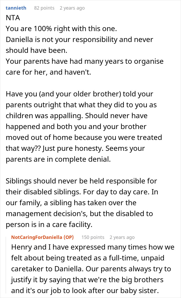 Guy Spends His Childhood As An Unpaid Caregiver For Disabled Sister, Refuses To Ever Do It Again