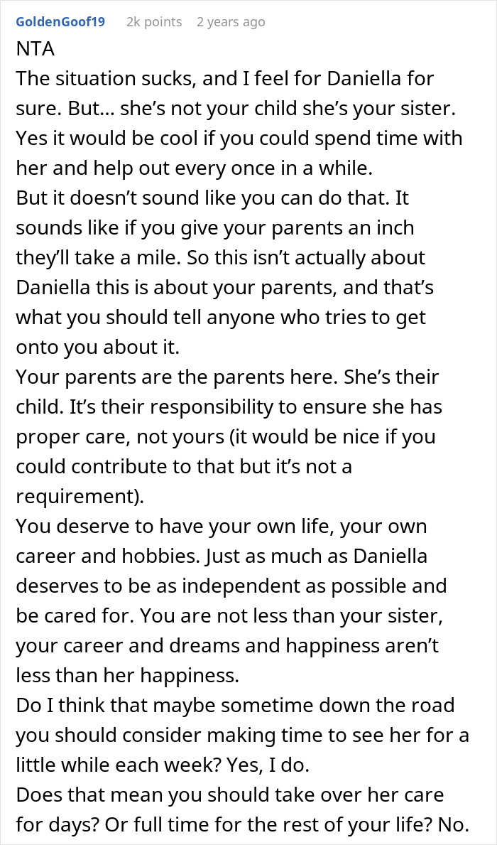 Guy Spends His Childhood As An Unpaid Caregiver For Disabled Sister, Refuses To Ever Do It Again