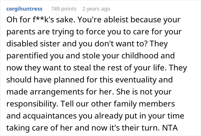 Guy Spends His Childhood As An Unpaid Caregiver For Disabled Sister, Refuses To Ever Do It Again