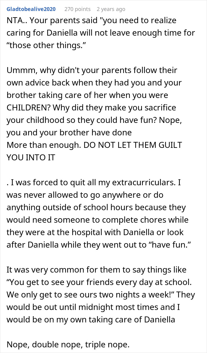 Guy Spends His Childhood As An Unpaid Caregiver For Disabled Sister, Refuses To Ever Do It Again