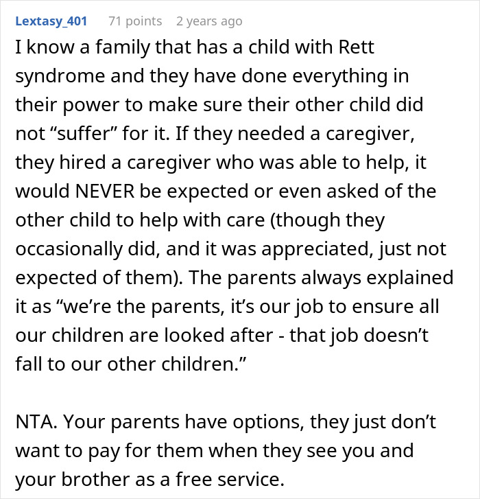 Guy Spends His Childhood As An Unpaid Caregiver For Disabled Sister, Refuses To Ever Do It Again