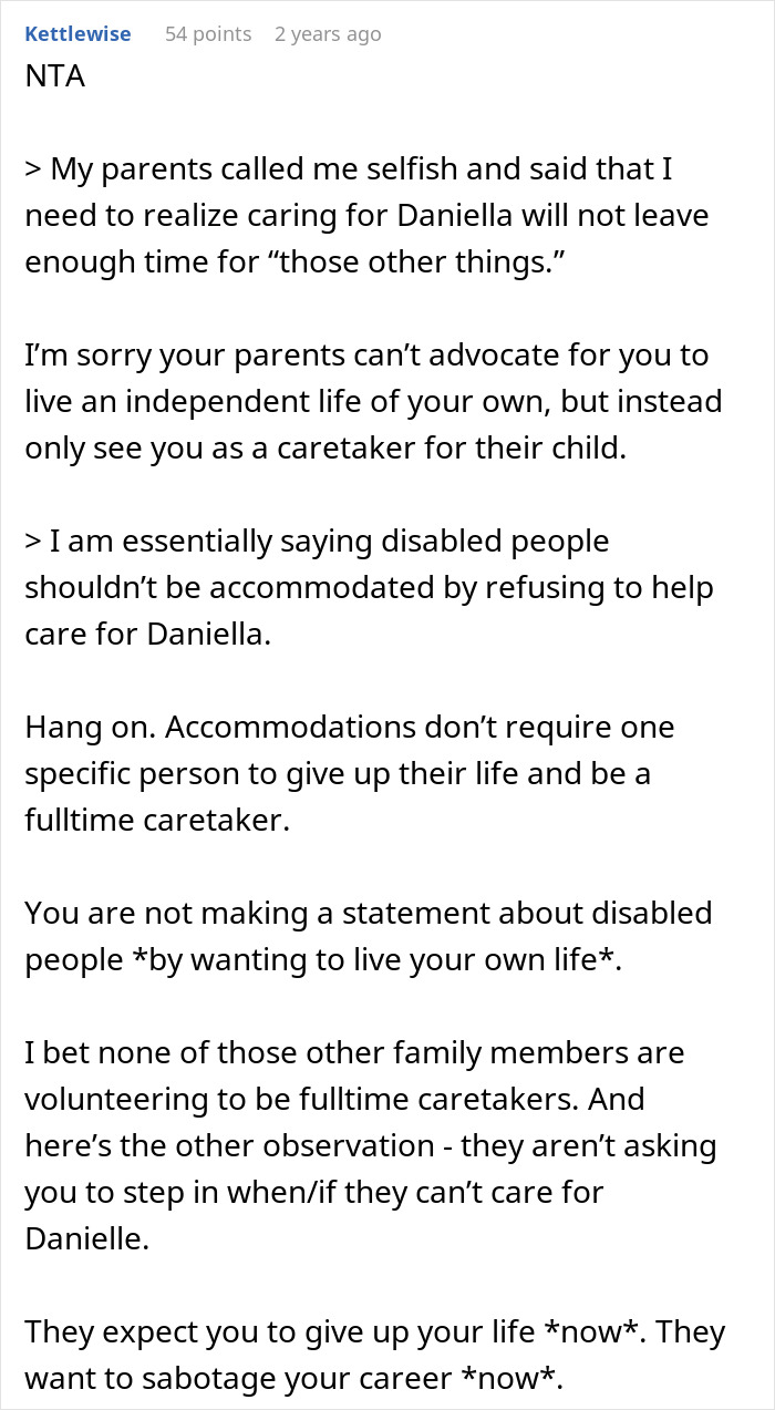 Guy Spends His Childhood As An Unpaid Caregiver For Disabled Sister, Refuses To Ever Do It Again