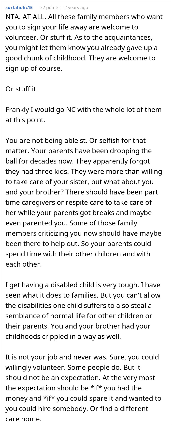 Guy Spends His Childhood As An Unpaid Caregiver For Disabled Sister, Refuses To Ever Do It Again