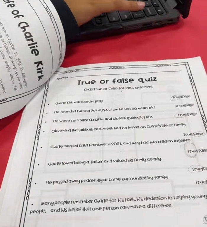5th Grader Assigned Charlie Kirk Homework At School, Father’s Reaction Goes Viral Online