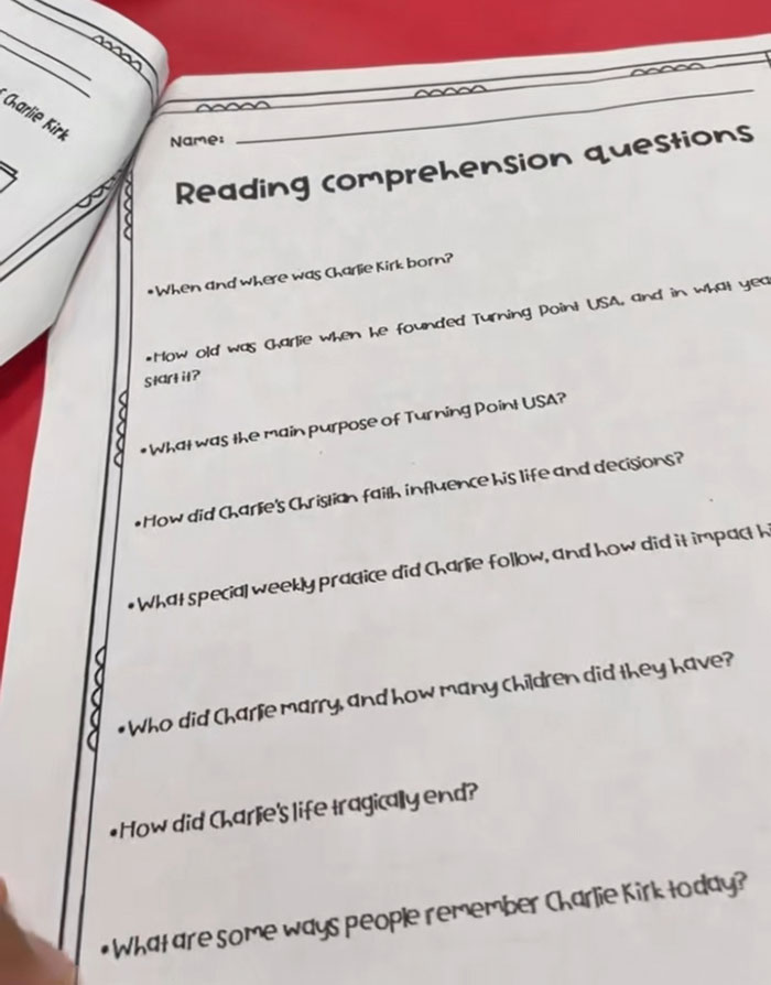 5th Grader Assigned Charlie Kirk Homework At School, Father’s Reaction Goes Viral Online