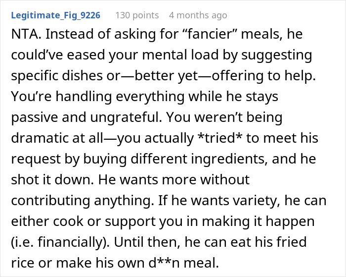 Husband Yells At Wife For Cooking The Same Thing After He Didn’t Let Her Buy Different Ingredients
