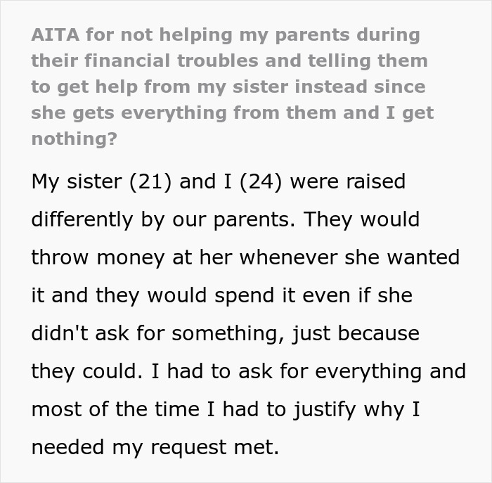 Parents Spoil Daughter So Much That They Go Broke, Ask Son Who They Neglected For Help