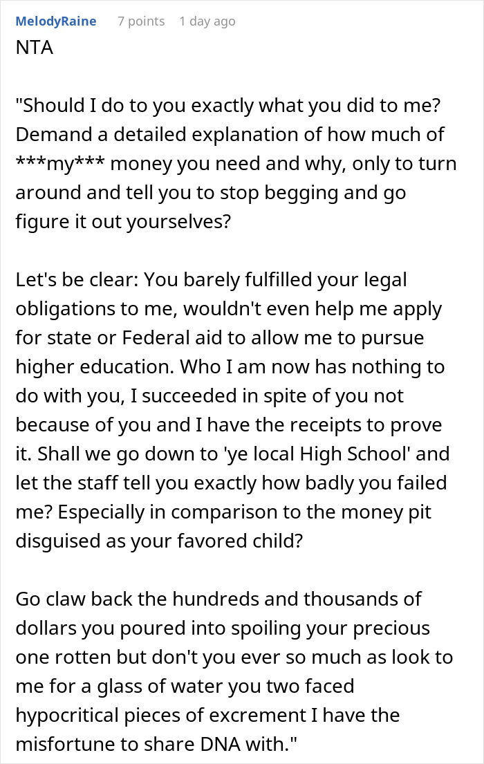 Parents Spoil Daughter So Much That They Go Broke, Ask Son Who They Neglected For Help