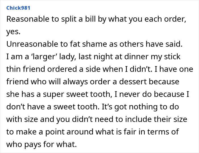 Woman Is Tired Of Splitting The Restaurant Bill With Her Overweight Friends, Asks For Help