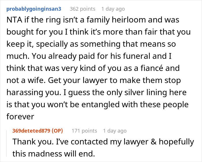 Family Begs Their Late Son’s Fiancé To Return Their “Family Heirloom”, She Takes Them To Court Instead