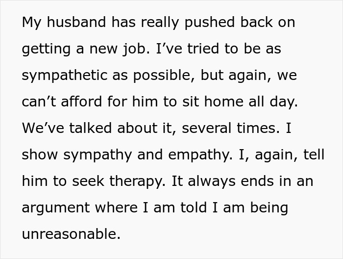 Man Thinks Wife’s Request For Him To Get A Job Is Unreasonable But Her Working 2 Jobs Instead Makes Sense