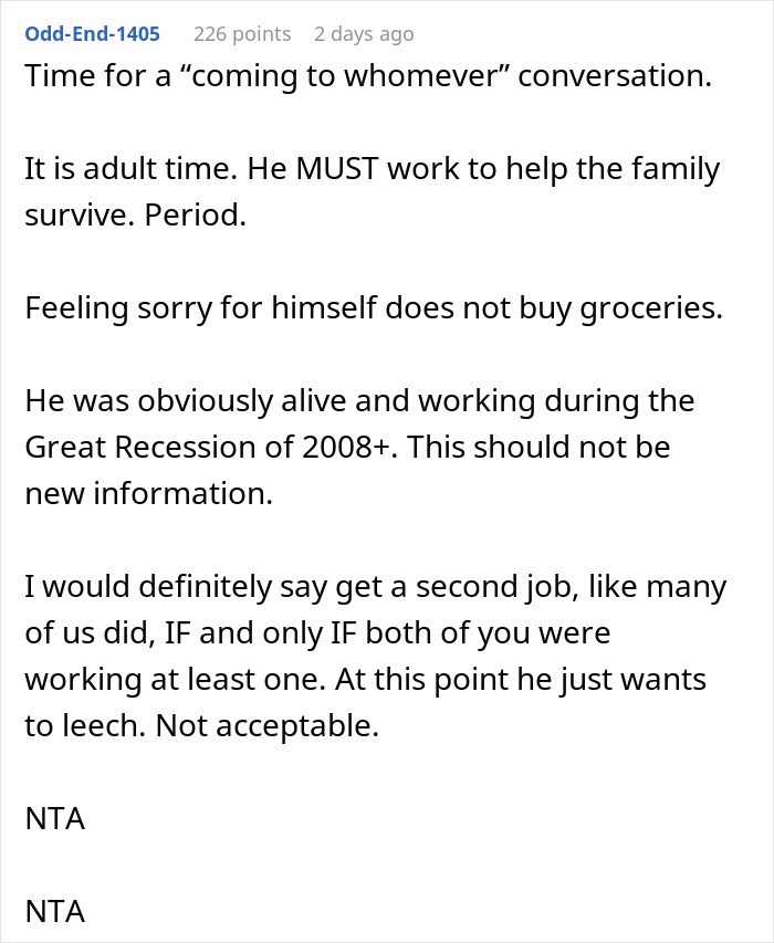 Man Thinks Wife’s Request For Him To Get A Job Is Unreasonable But Her Working 2 Jobs Instead Makes Sense