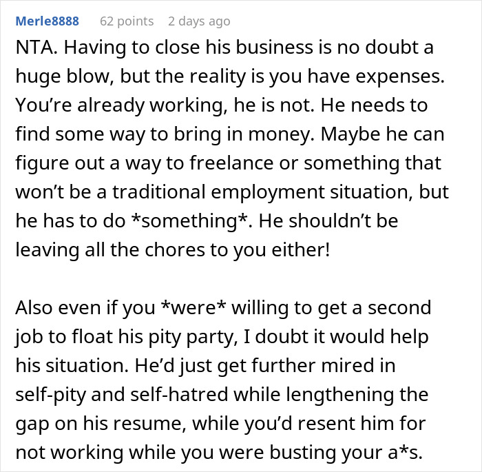Man Thinks Wife’s Request For Him To Get A Job Is Unreasonable But Her Working 2 Jobs Instead Makes Sense
