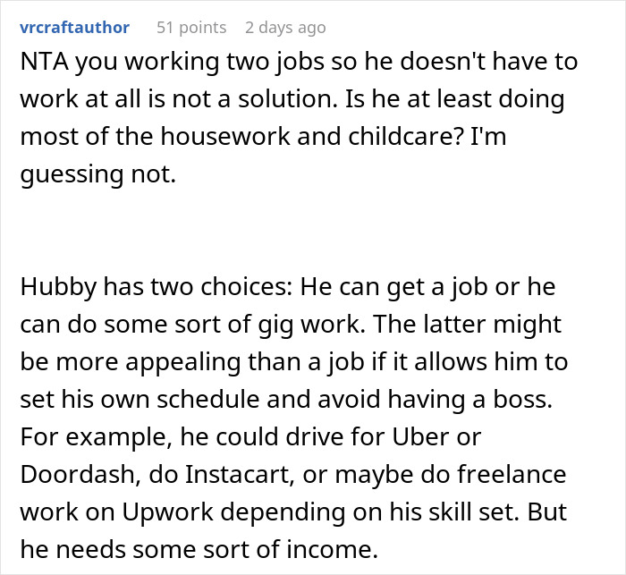 Man Thinks Wife’s Request For Him To Get A Job Is Unreasonable But Her Working 2 Jobs Instead Makes Sense