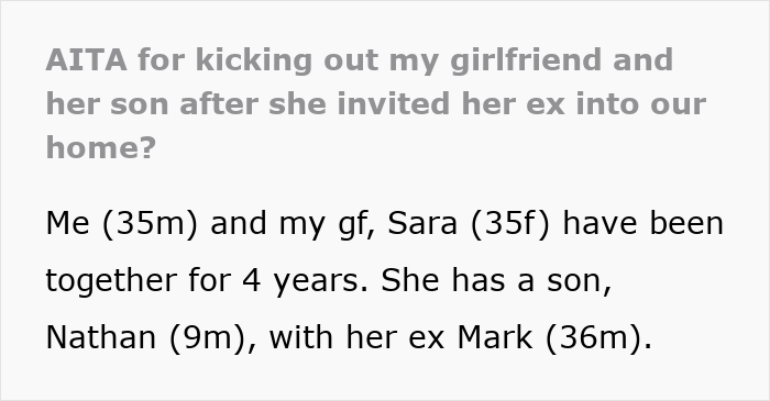 &#8220;AITA For Kicking Out My Girlfriend And Her Son After She Invited Her Ex Into Our Home?&#8221;