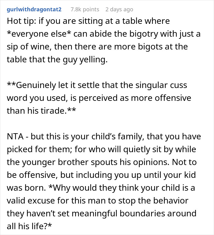 Wife Explodes At BIL For Racist Slurs During Dinner, MIL Claims She Ruined The Whole Evening