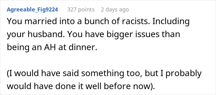 Wife Explodes At BIL For Racist Slurs During Dinner, MIL Claims She Ruined The Whole Evening
