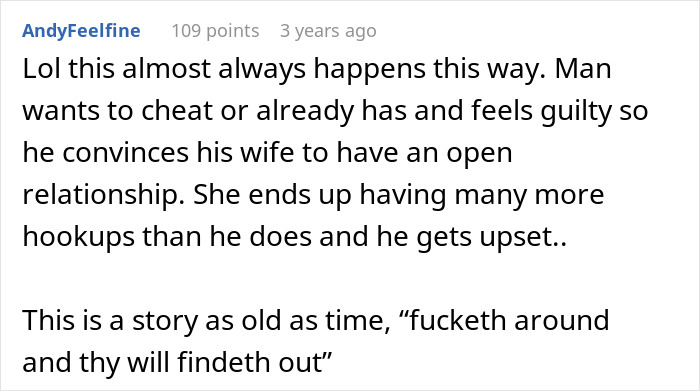 Husband Gets A Brutal Reality Check After Realizing An Open Marriage Applies To Both Spouses