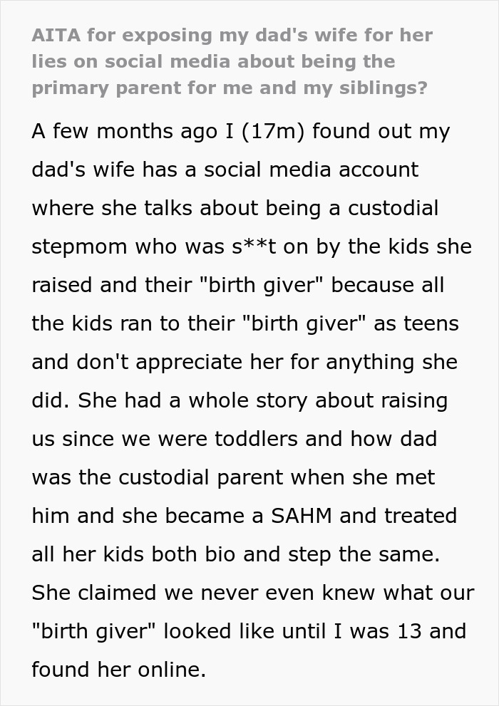 Teen Finds Stepmom’s Fake Sob Story About Difficult Stepkids Online, Exposes Her With Receipts
