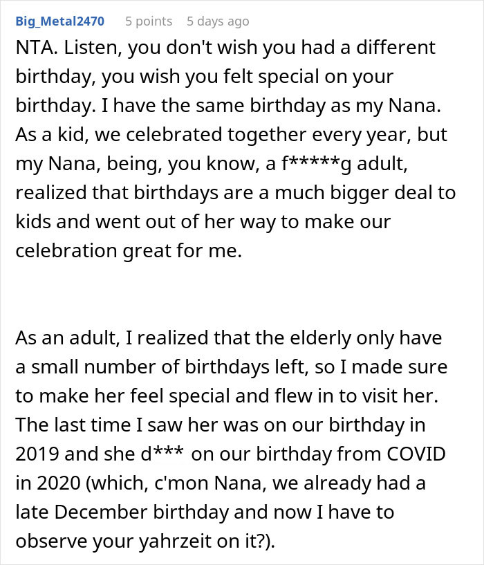 Family Celebrates Grandma’s Birthday But Not The Granddaughter’s, Are Upset That She’s Sad About It