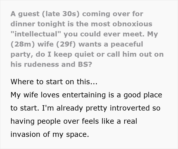 Arrogant Professor Makes People Miserable At Parties, Host&#8217;s Hubby Wonders About Confronting Him