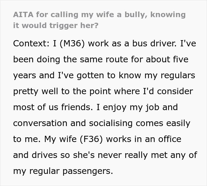 Husband Calls Wife A Bully Knowing It Will Trigger Her: &#8220;Bullies Made Her Life Hell&#8221;