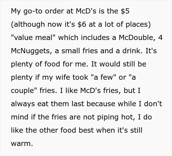 Man Films His Wife Secretly To Prove She Eats All His Fries, Family Drama Ensues