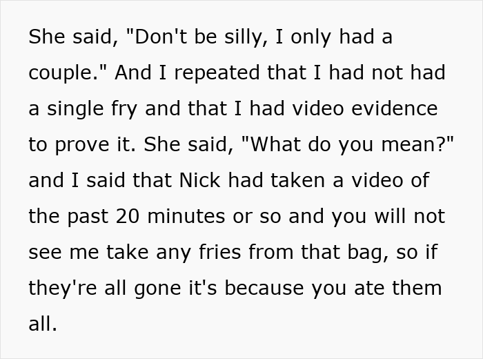 Man Films His Wife Secretly To Prove She Eats All His Fries, Family Drama Ensues