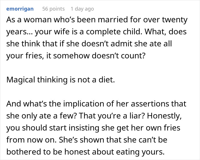 Man Films His Wife Secretly To Prove She Eats All His Fries, Family Drama Ensues