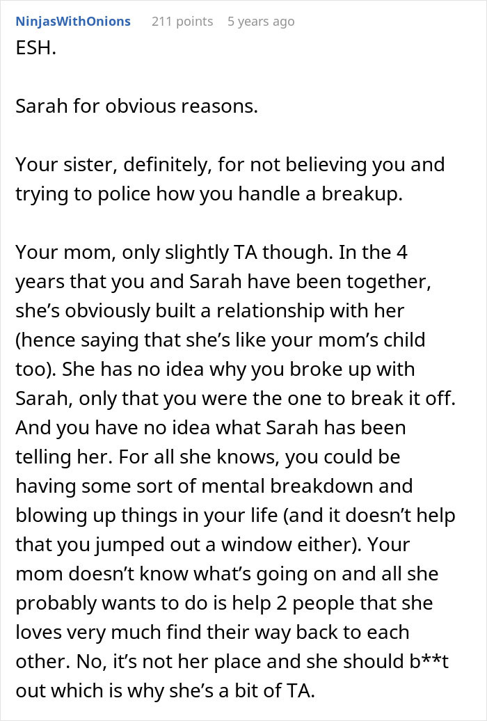 Guy Runs Out The Window After His Moms Attempt To Reconcile Him And His Ex Fiancé