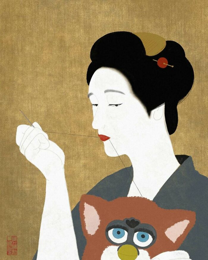 This Japanese Artist Uses Traditional Painting Styles In Modern Ways, Here Are 52 Of Their Best Works