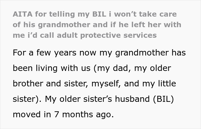 BIL Tries To Dump Grandma On Wife’s Siblings, Sis Called Selfish As She Refuses To Take Care Of Her
