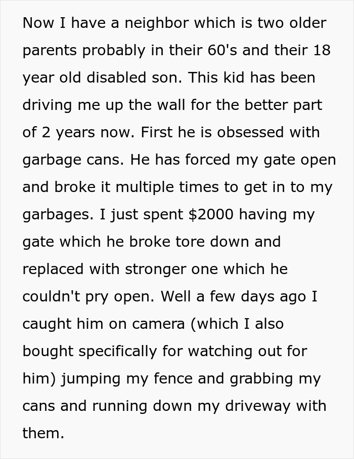 “It Never Stops”: Guy Considers Calling Cops After Neighbors’ Disabled Son Keeps Raiding His Trash