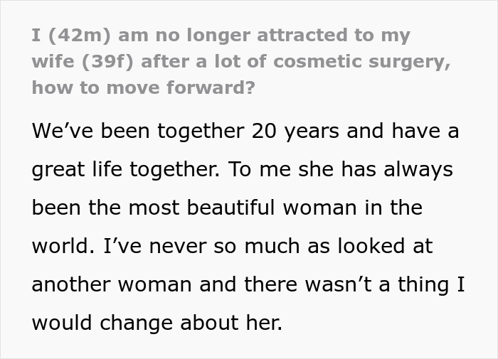 Wife&#8217;s Multiple Surgeries Turn Her Into A Stranger, Disappointed Hubs No Longer Finds Her Attractive