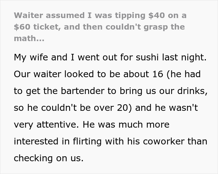 Young Waiter Doesn’t Bring A Customer Their Change, Gets Confused When They Ask For It