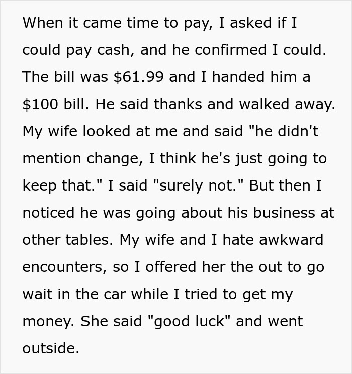 Young Waiter Doesn’t Bring A Customer Their Change, Gets Confused When They Ask For It