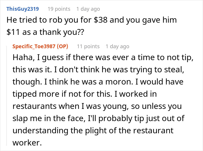 Young Waiter Doesn’t Bring A Customer Their Change, Gets Confused When They Ask For It