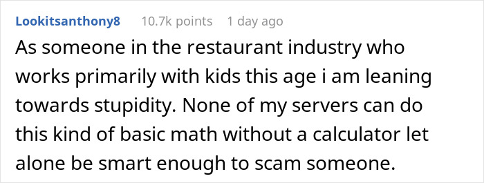 Young Waiter Doesn’t Bring A Customer Their Change, Gets Confused When They Ask For It