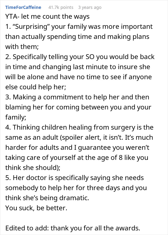&#8220;AITA For Extending My Vacation With My Family And Missing My GF&#8217;s Surgery?&#8221;