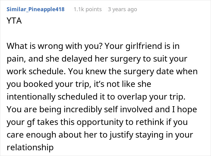 &#8220;AITA For Extending My Vacation With My Family And Missing My GF&#8217;s Surgery?&#8221;