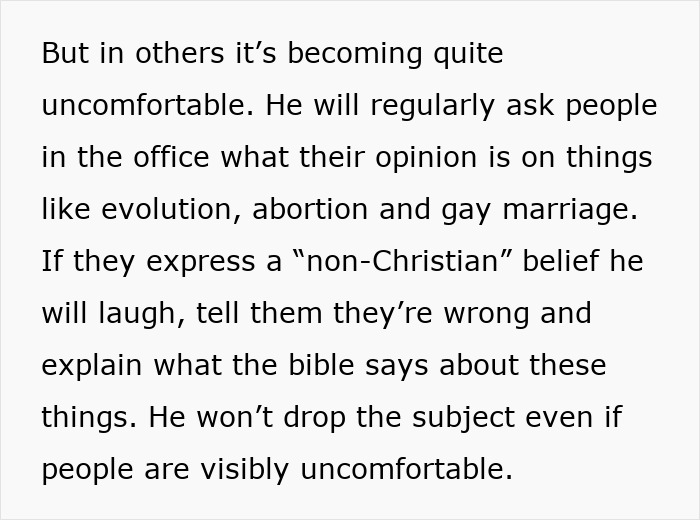 Office Drama Erupts After Guy Tries To Push His Extreme Religious Beliefs On Colleagues