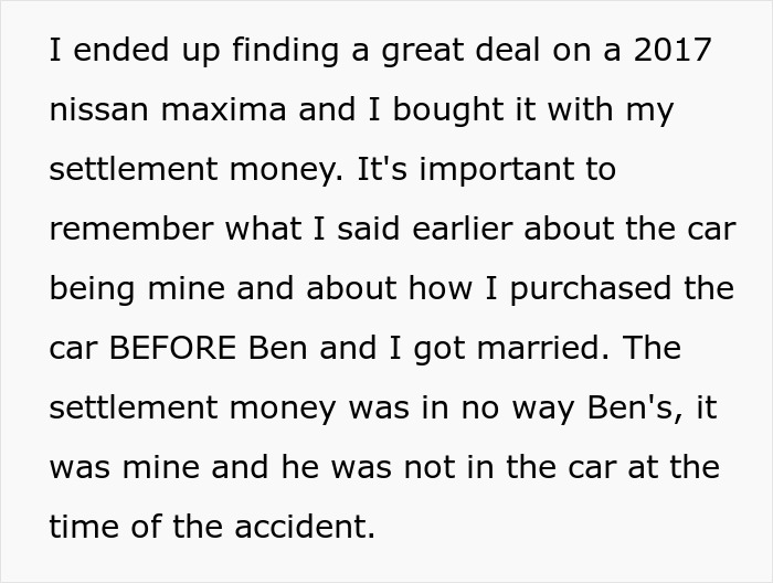 Woman Uses Car Accident Settlement Money To Buy A New Car, Husband’s Ex Goes Ballistic
