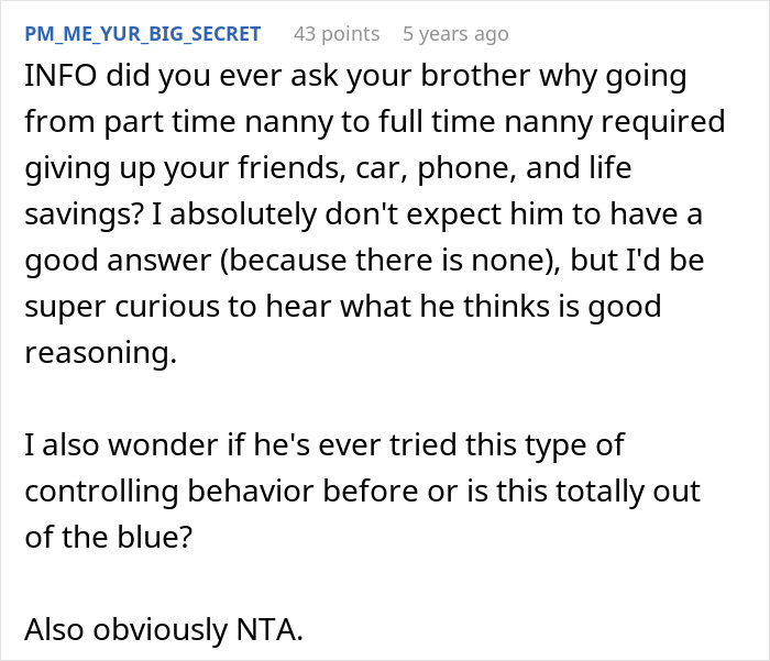 Woman Tells Brother To Go To Hell After His Live-In Nanny Job Offer Comes With Ridiculous Demands