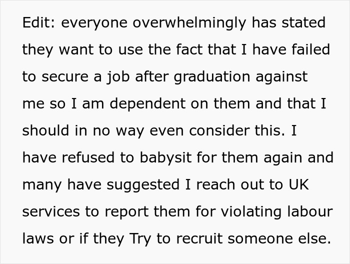 Woman Tells Brother To Go To Hell After His Live-In Nanny Job Offer Comes With Ridiculous Demands