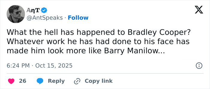 “What Happened?”: Bradley Cooper’s Radical Makeover Has Fans Saying He Looks Like Barry Manilow “What Happened?”: Bradley Cooper’s Radical Makeover Has Fans Saying He Looks Like Barry Manilow