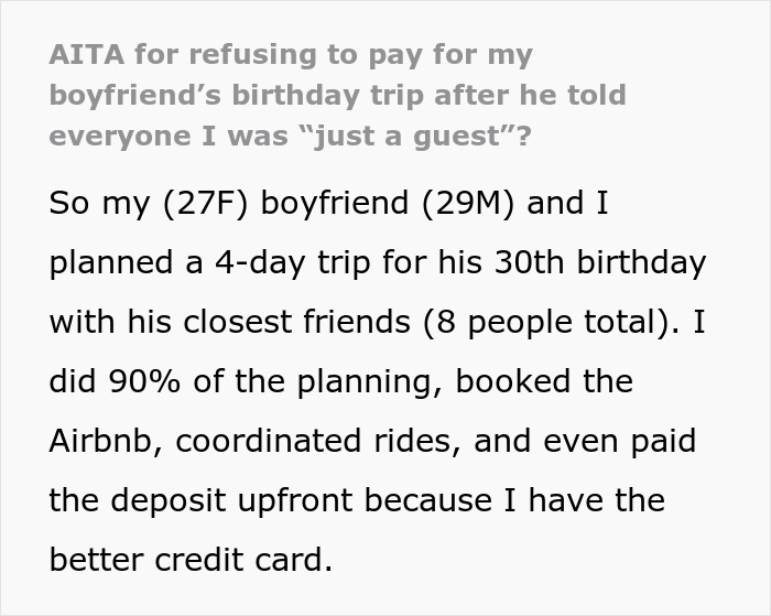 BF Brags About Covering Expenses For B-day Trip, Friends Shocked When GF Reveals She Was Behind It BF Brags About Covering Expenses For B-day Trip, Friends Shocked When GF Reveals She Was Behind It