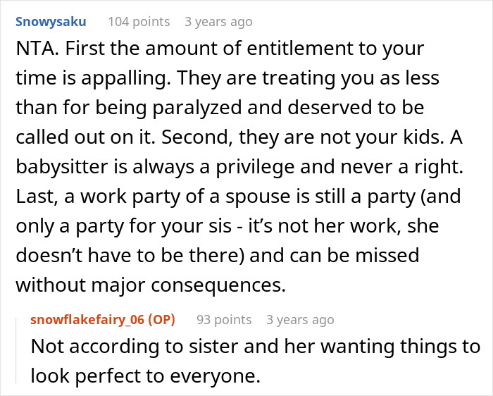 Woman Assumes Paralyzed Sister Can Babysit Her Kids Whenever, Gets A Reality Check Woman Assumes Paralyzed Sister Can Babysit Her Kids Whenever, Gets A Reality Check